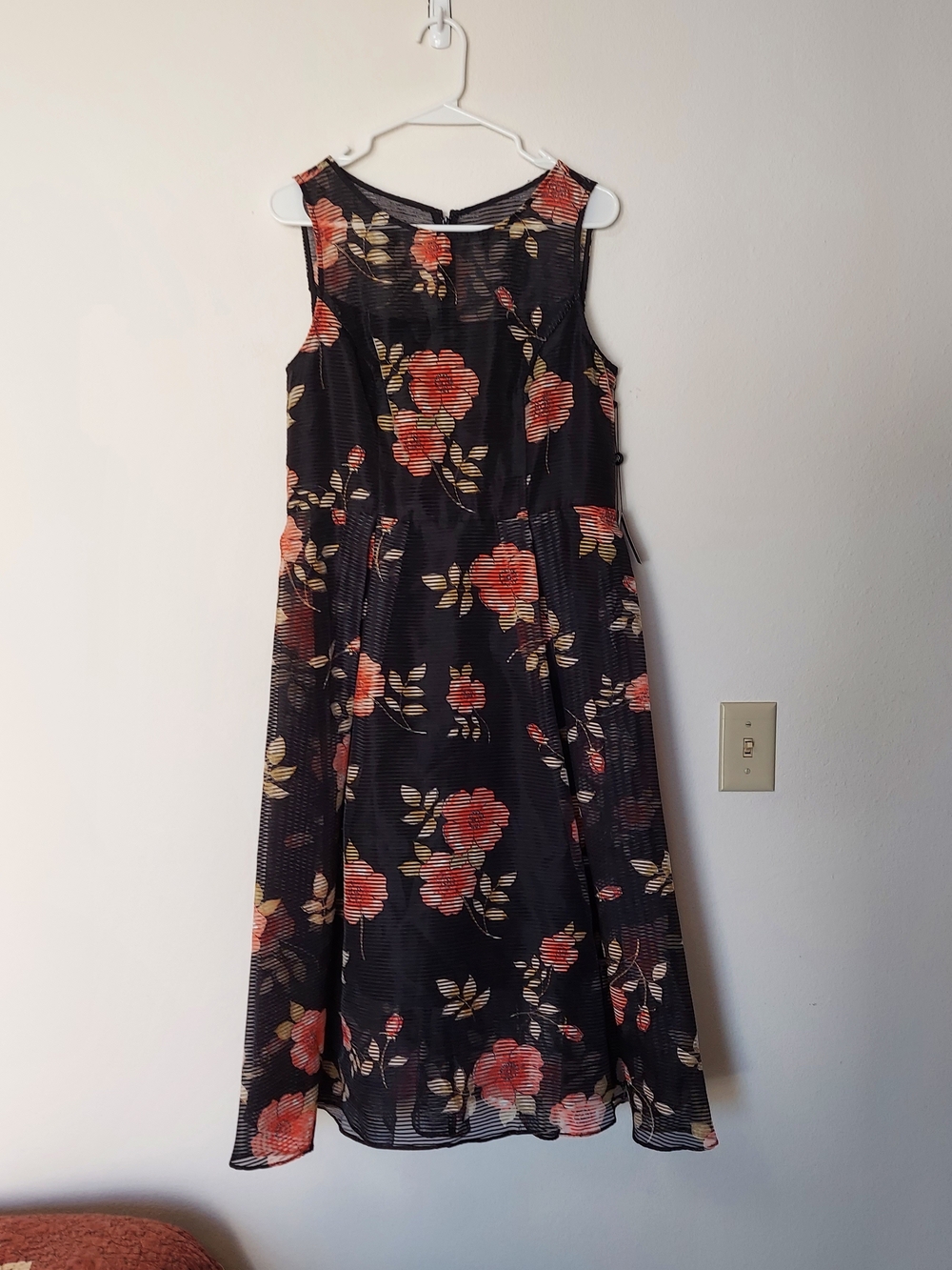 NWT Adrianna Papell Boat Neck Fit & Flare Black Midi Dress Size 10